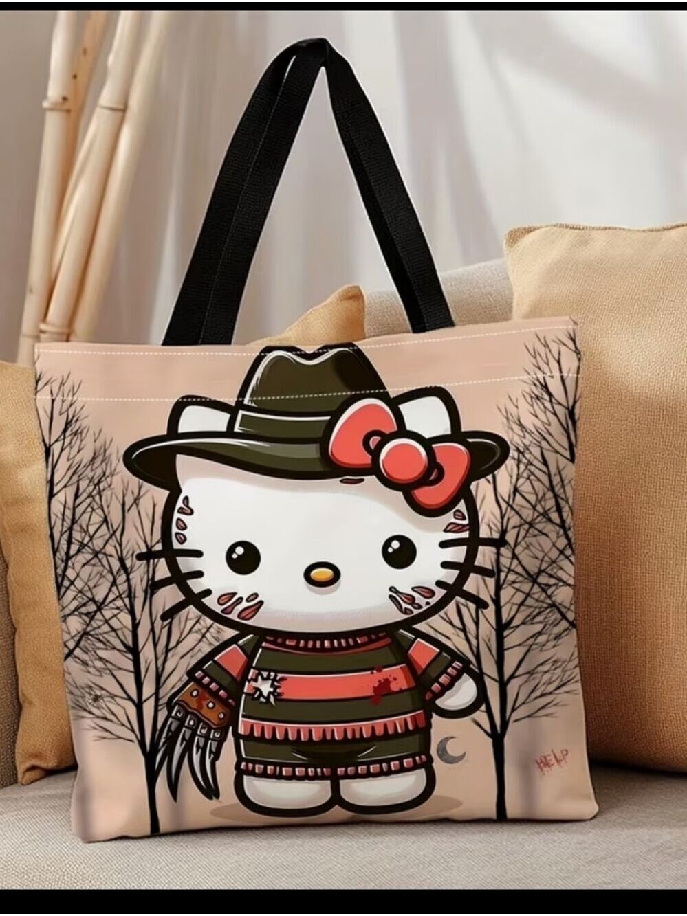 Hello Kitty Freddy Kreuger Halloween Tote— Horror Print - Picture 5 of 5